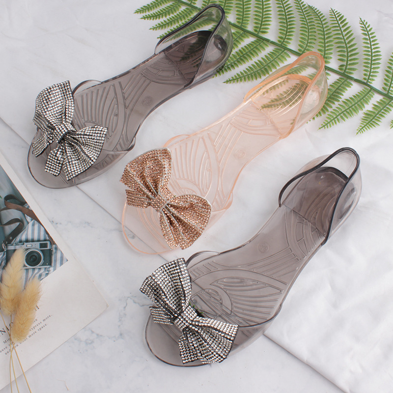 2022 Slippers Women's Outdoor Wear Spring and Summer New Fishmouth Shoes Outdoor Diamond Bow Internet Red Crystal Baotou Slippers