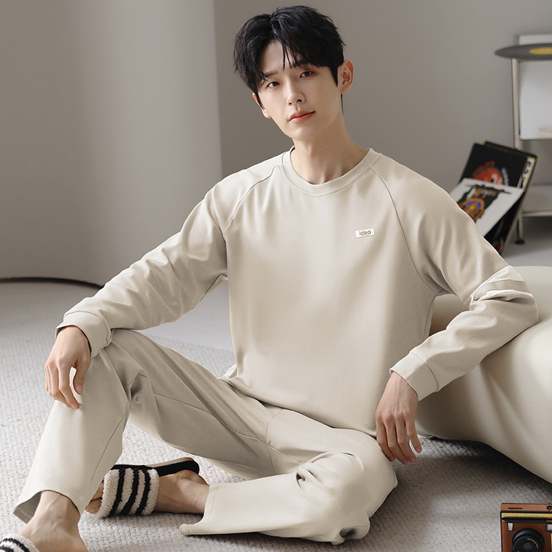 Spring and Autum Men's Pajamas 100% Cotton Long-Sleeved Casual Home Wear Men's Loose Plus Size Youth Suit