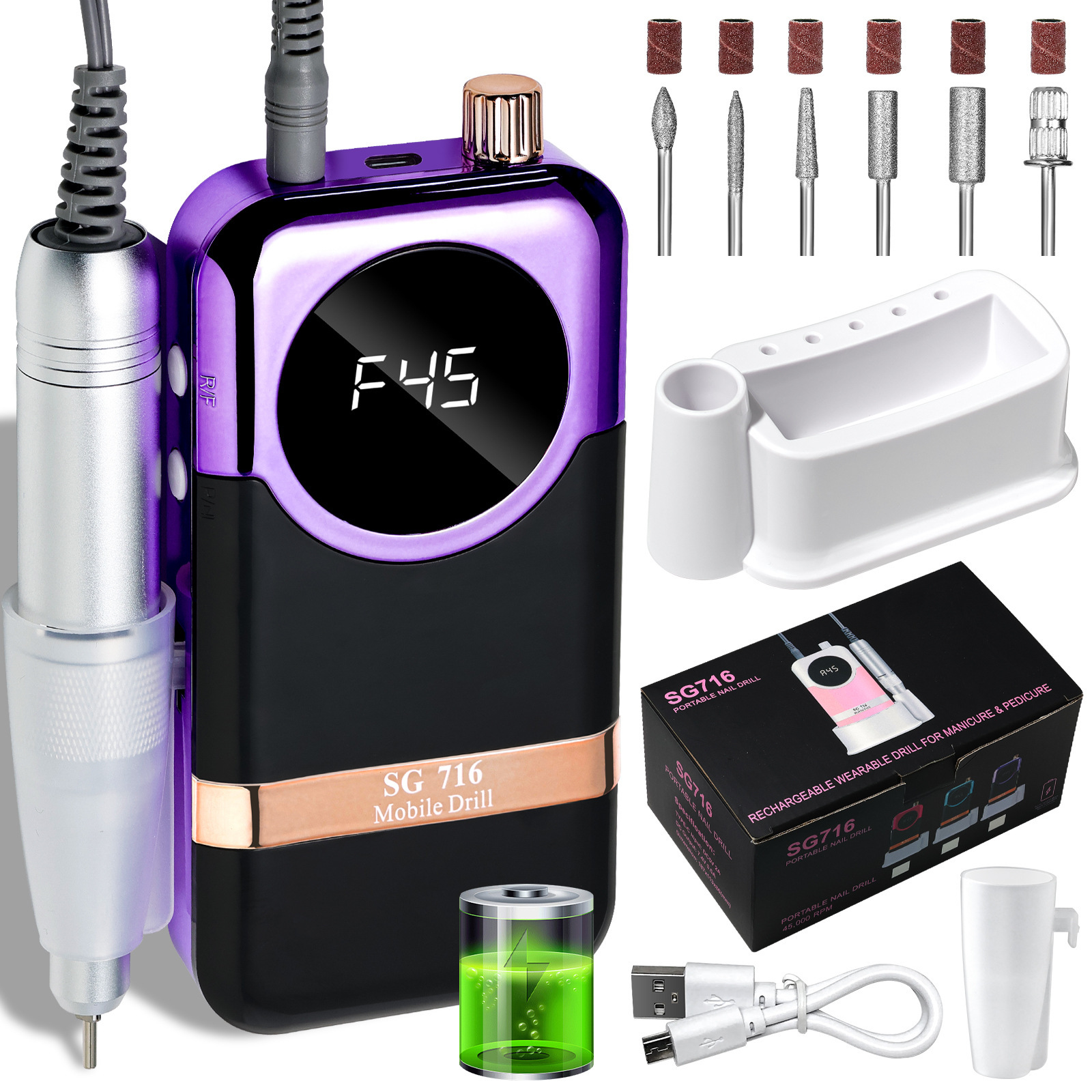 Lijadora de uñas recargable para tienda de uñas, lijadora de uñas y exfoliante, amoladora de uñas de almacenamiento eléctrico portátil