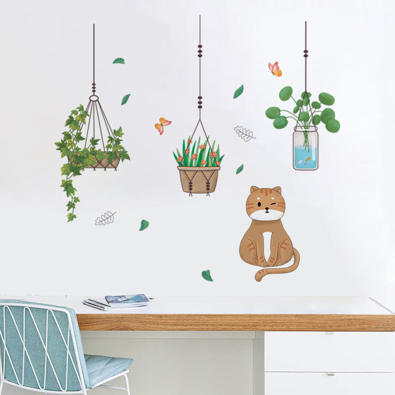 Simple Wall Stickers Small Fresh Flower Home Decoration Wall Stickers Decorative Plant Cat Butterfly Self-adhesive Wall Stickers