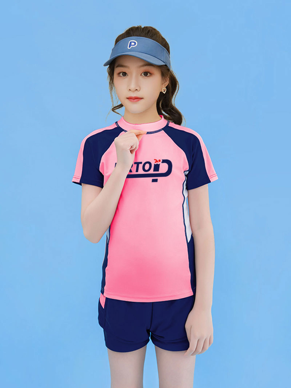 Huurun traje de baño para niños traje de baño de dos piezas para niñas nuevo estudiante deportivo mediano y grande traje de baño profesional para niños al por mayor