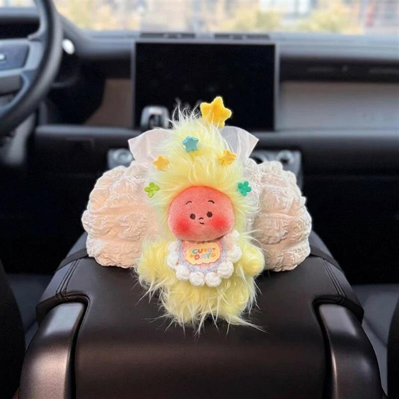 Cute Car Tissue Box Car Decoration Cartoon Doll Car Tissue Box Decorative Supplies
