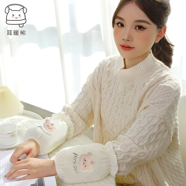 Warm Ear Bear Winter Heart Bear Embroidery Crystal Velvet Arm Warmers Student Short Style Colorful Velvet Arm Sleeves Cartoon