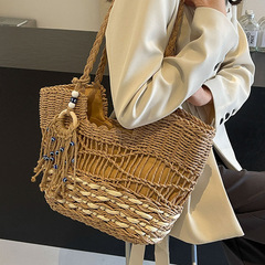 Woven Grass Weaving Bags for Women, Large Capacity, 2024 New Summer Style, Versatile Shoulder Beach Vacation Sand Bag Tote Bag