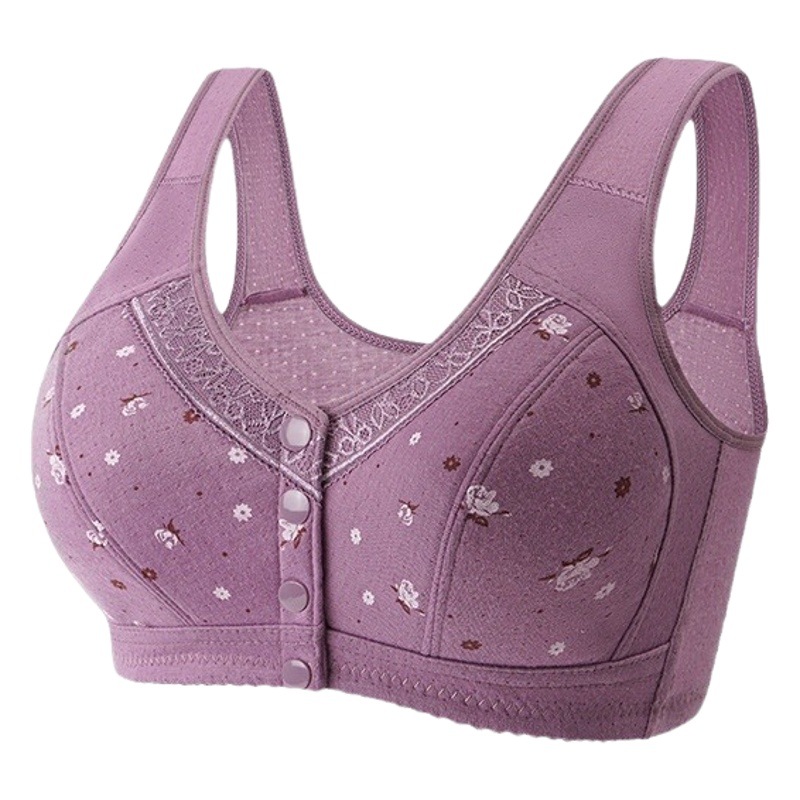 Primavera y verano frente hebilla ropa interior Chaleco de algodón suave sujetador de mediana edad y ancianos más tamaño algodón inalámbrico ropa interior mujeres