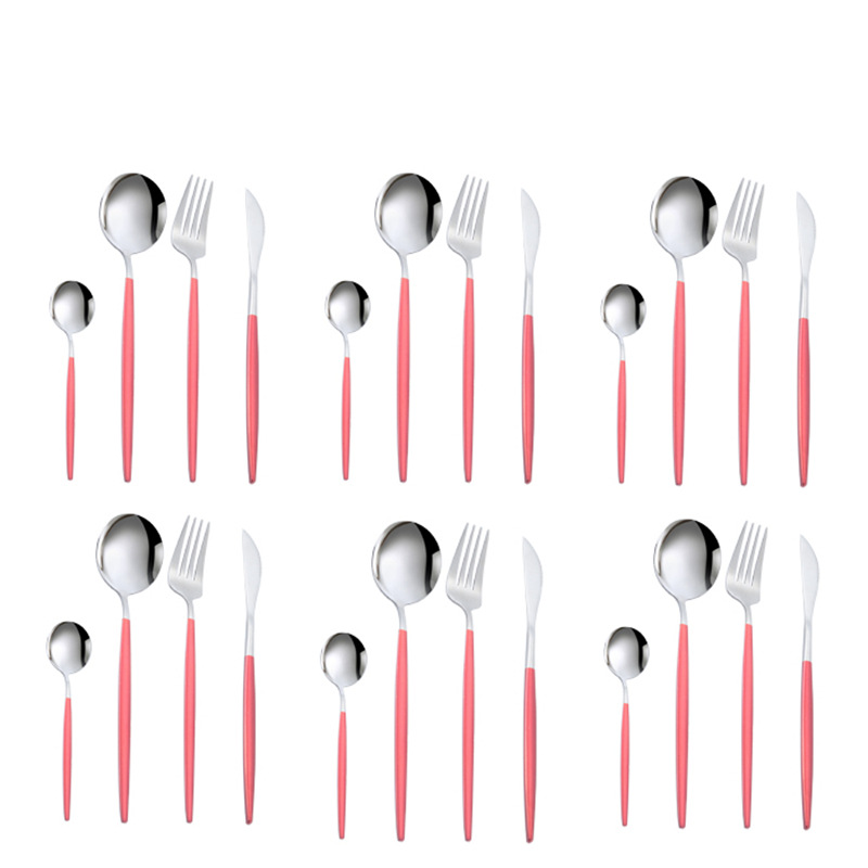 Amazon transfronterizo vajilla de acero inoxidable conjunto de 24 piezas portugués occidental cuchillo de carne, tenedor y cuchara traje de boda conjunto LOGO