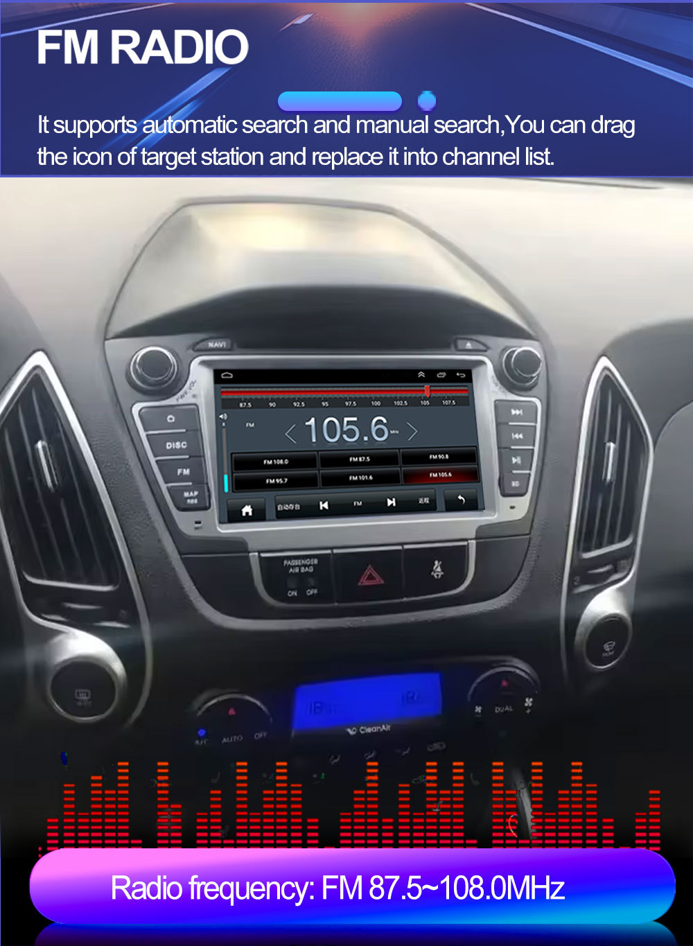 Suitable for 7inch Hyundai Ix35 Android Car Gps High-Definition Screen Mp5 Bluetooth Navigation All-In-One Device Carplay