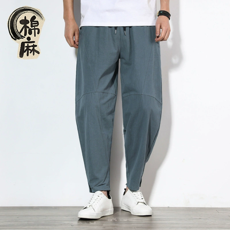 2025 весна и лето новый китайский стиль хлопчатобумажные брюки мужские свободные шаровары большой размер льняные широкие брюки редька брюки