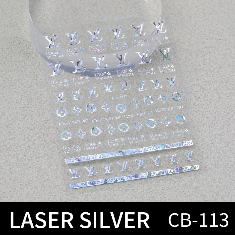 镭射小香风美甲贴纸平面背胶爆闪轻奢潮牌logo美甲贴纸饰品 CB款|undefined