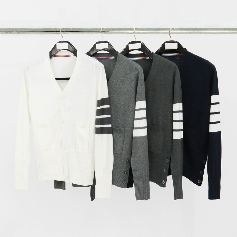 22Ss Tb Wang Teachers' Same Style Small Cardigan Four Stripesd V Neck Xinying's Same Style Knitted Knitwear Jacket