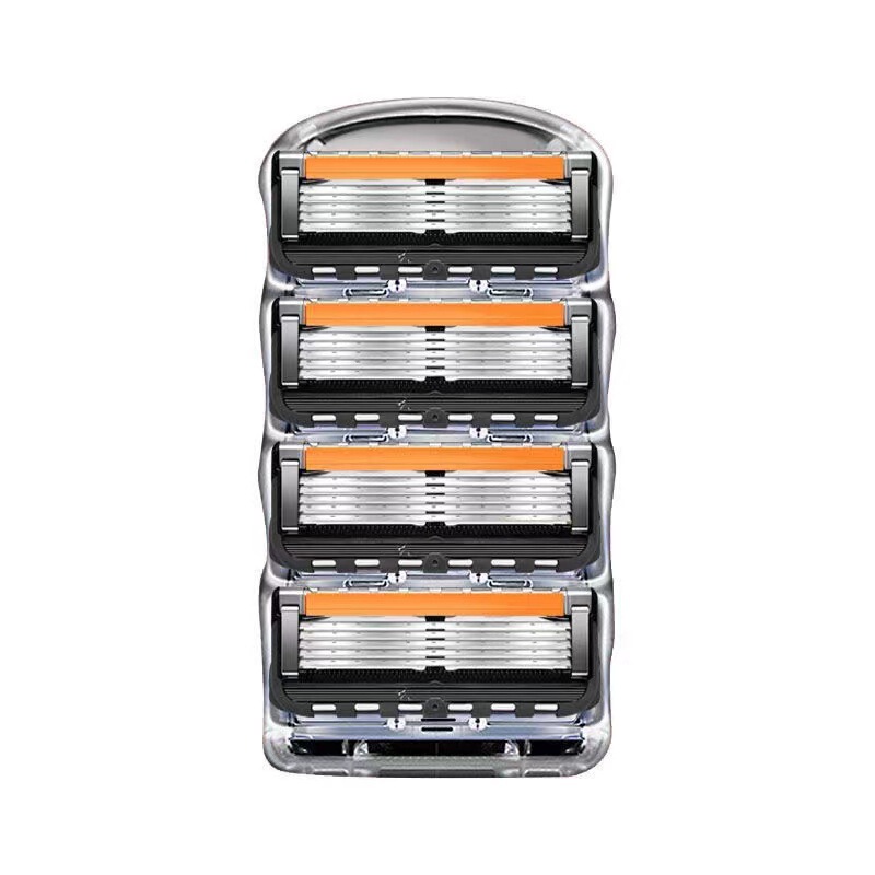 Wholesale Five-Layer Orange and Black Blade Razor, 5-Layer Manual Shaving Razor for Men, Razor Holder, 4 Razor Heads