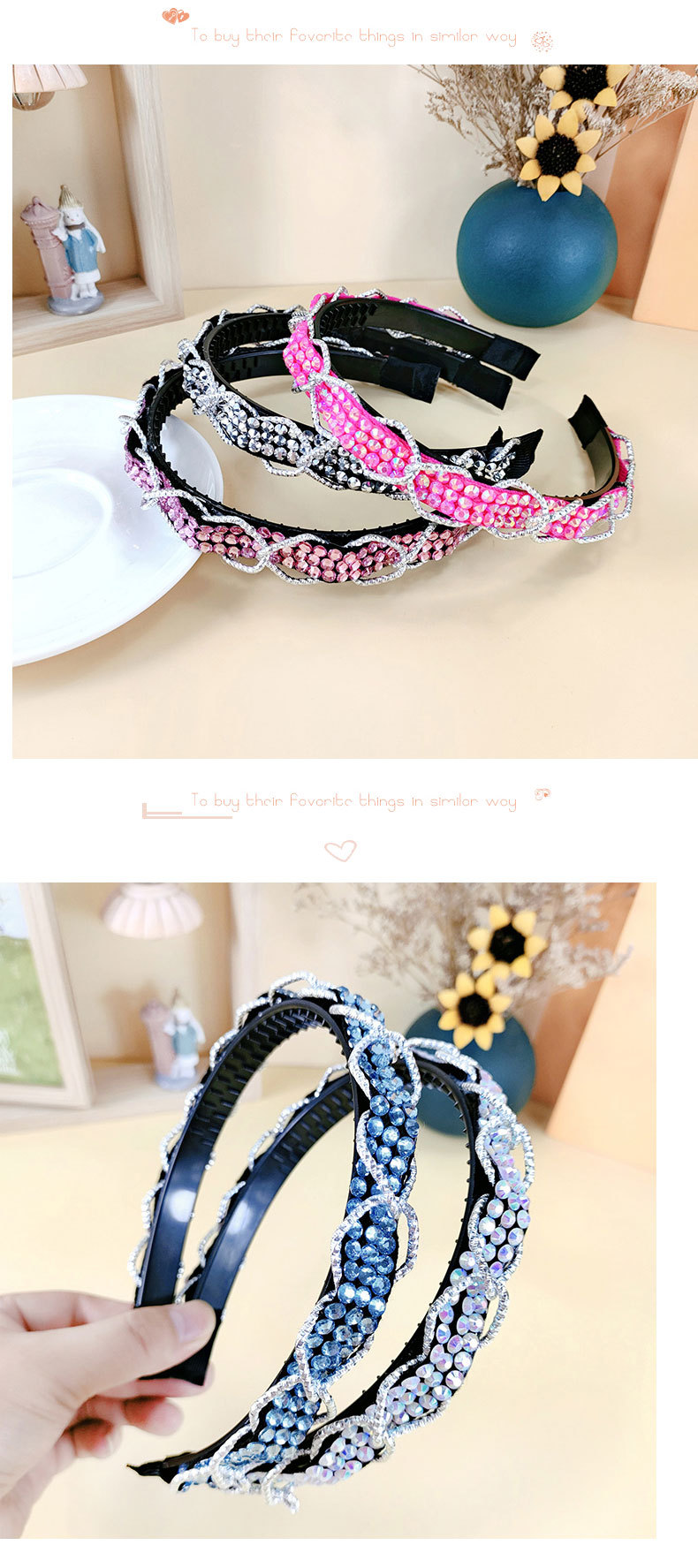 Cross-border European And American Full Diamond Headband Flash Crystal Chain Winding Headband display picture 3