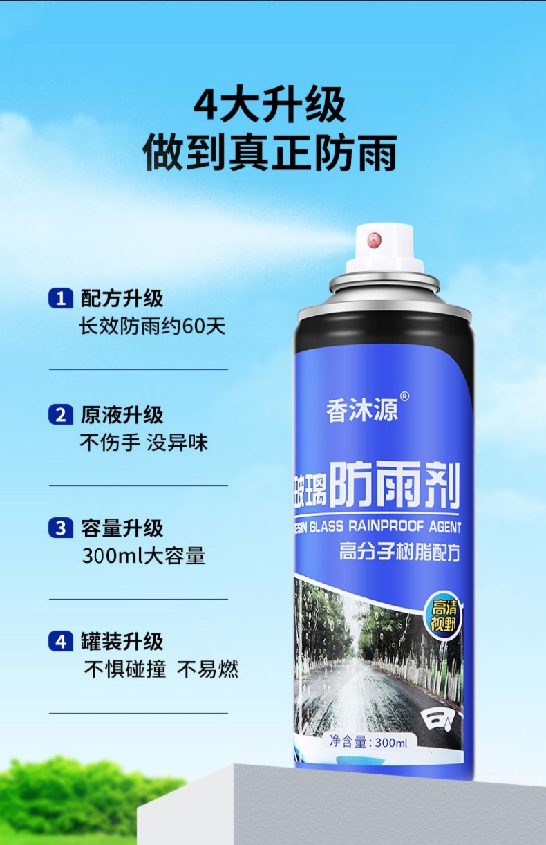 Rainproof agent for rearview mirrors, anti-fog spray for car windshields, rain repellent film for rainy days