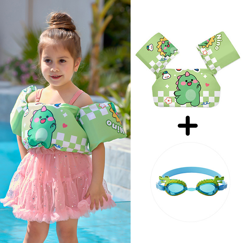 Chaleco flotante infantil de dibujos animados grueso chaleco de natación para niños combinación de gafas de natación pony image 4