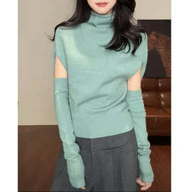 定制秋冬新款 蝙蝠袖收腰圆领针织衫+阔腿裤显瘦气质灰裤套装女装