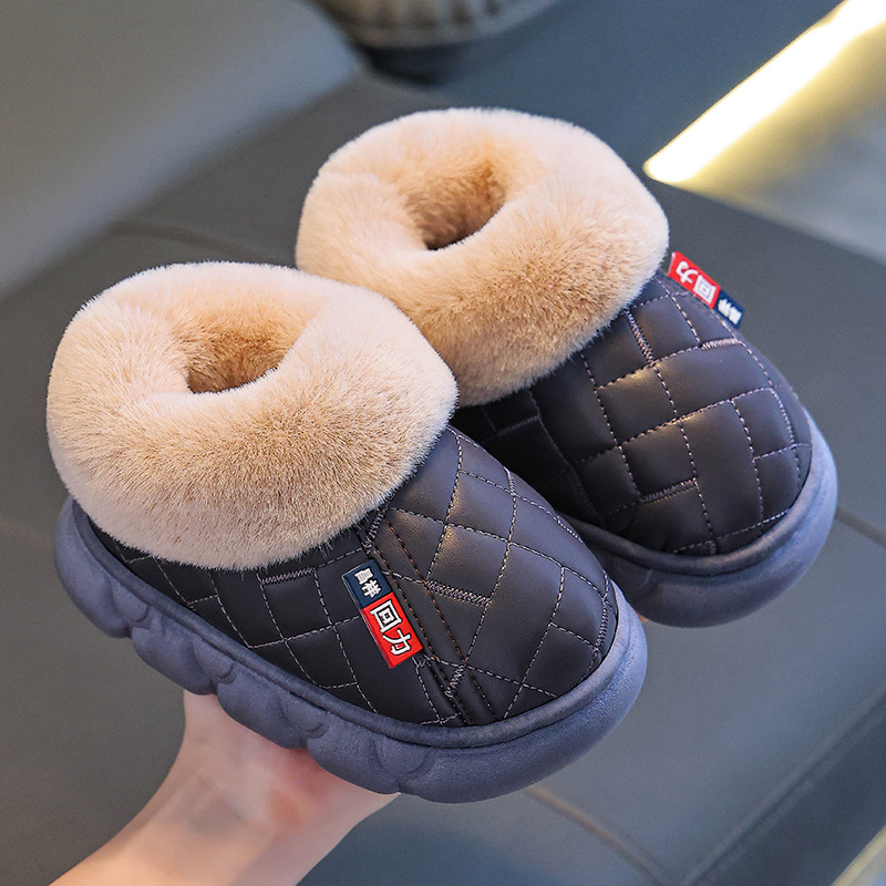 昌祥回力儿童拖鞋男童冬天室内保暖加厚防滑中大童PU皮防水棉鞋