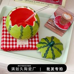 昔ながらのゆっくりとしたスイカ陶器インスタントラーメンボウル、蓋付きスープライスボウル、大容量のフルーツサラダデザート、見栄えが良くかわいい