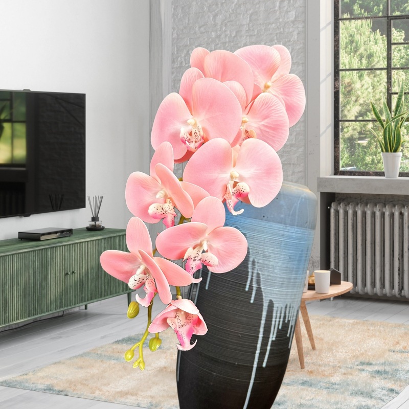 Película de 9 cabezas Phalaenopsis 3D impresión mano-sensación flor artificial boda Home Hotel decoración flor falsa al por mayor