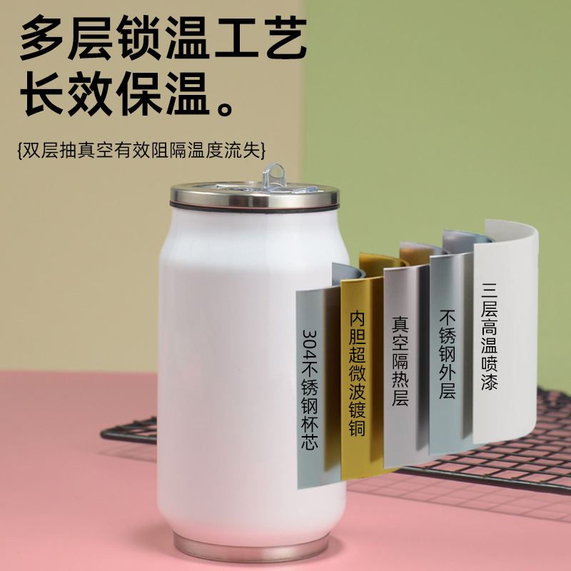 Termo de Acero Inoxidable con Aislamiento de Sublimación, Diseño de Lata, Botella de Agua para Estudiantes, Botella de Agua Portátil con Pajita