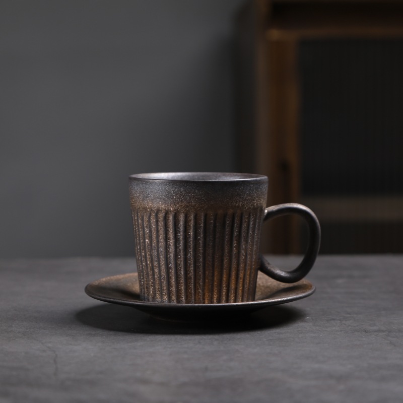 Estilo japonés vintage de cerámica taza de café y platillo traje creativo regalo taza de té de la tarde taza de café de gres