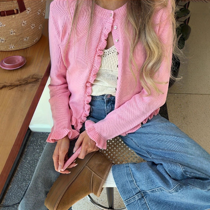 Aliexpress Independent Station Knitwear Women's European and American Cardigan Pure Color Loose Elegant French Long-Sleeved Knitwear Knitted Jacket
