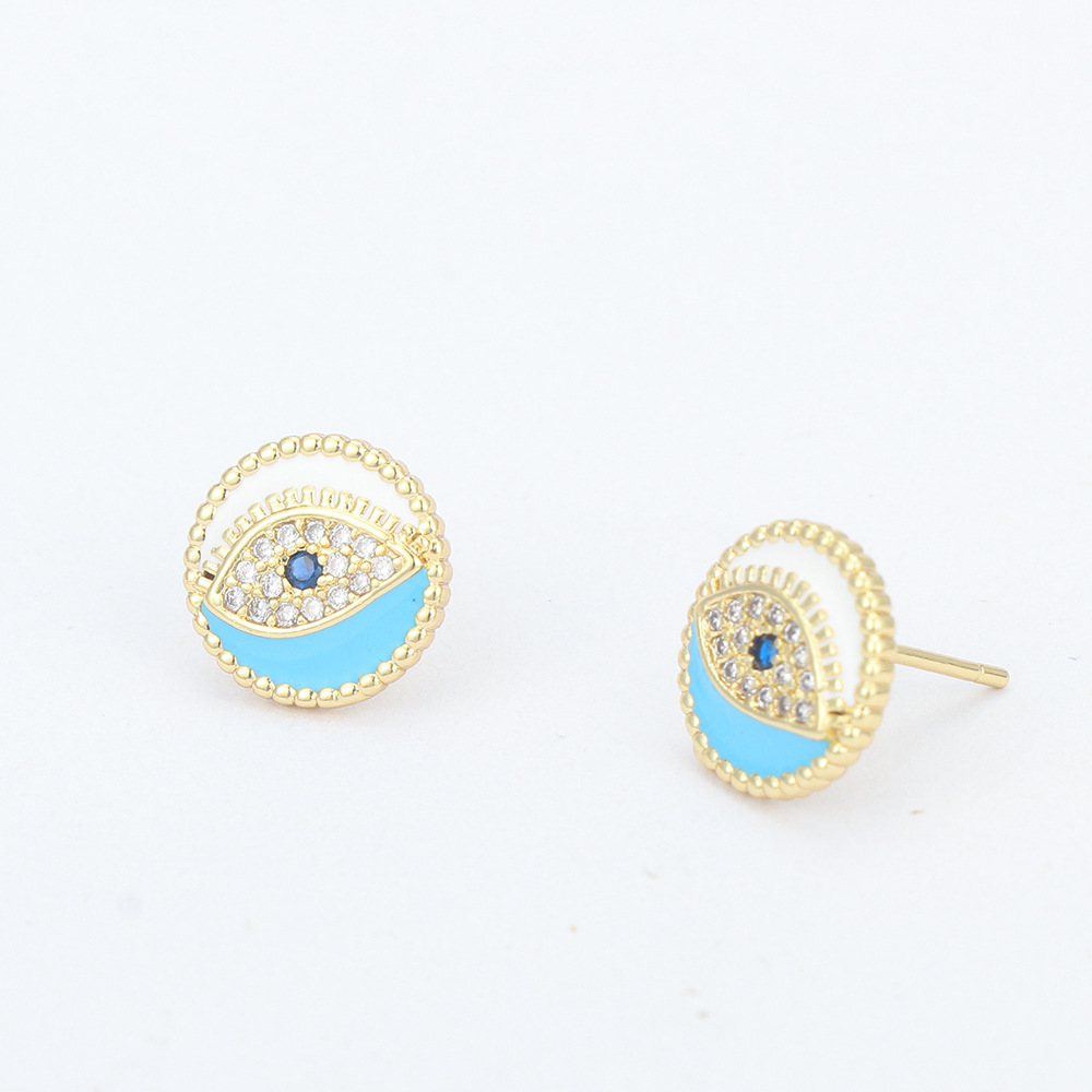 Fashion Round Devil's Eye Copper Ear Studs Stoving Varnish Inlay Zircon Copper Earrings display picture 6