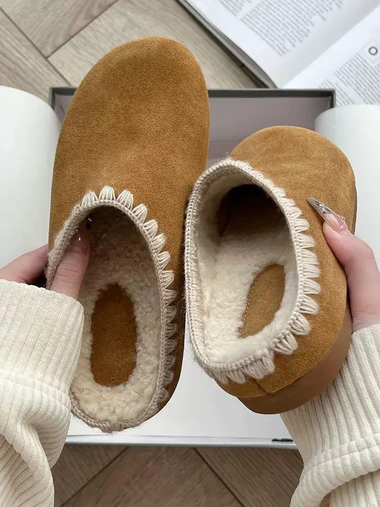 Тапочки женщины Birken 2024 зимний новый толстый нижний ниша носить волосы на улице