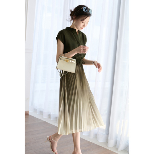Amazon French-style design niche women's high-end tea party dress with waist-cinching long skirt and pleats