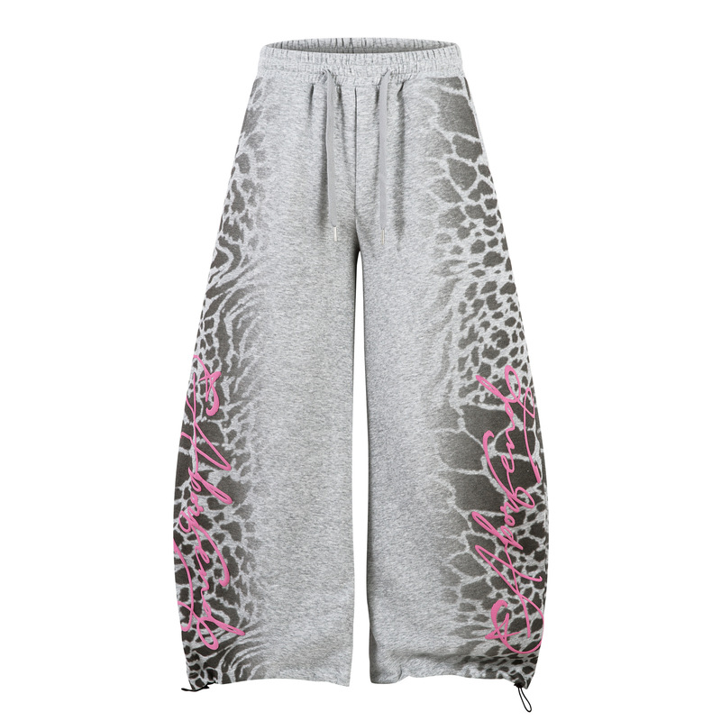 Bf.Borfend/Baifeng American Leopard Letter Print Scimitar Sweatpants Women's Gray Loose Casual Wide Leg Pants Bf.Borfend/Baifeng American Leopard Letter Print Scimitar Sweatpants Women's Gray Loose Casual Wide Leg Pants