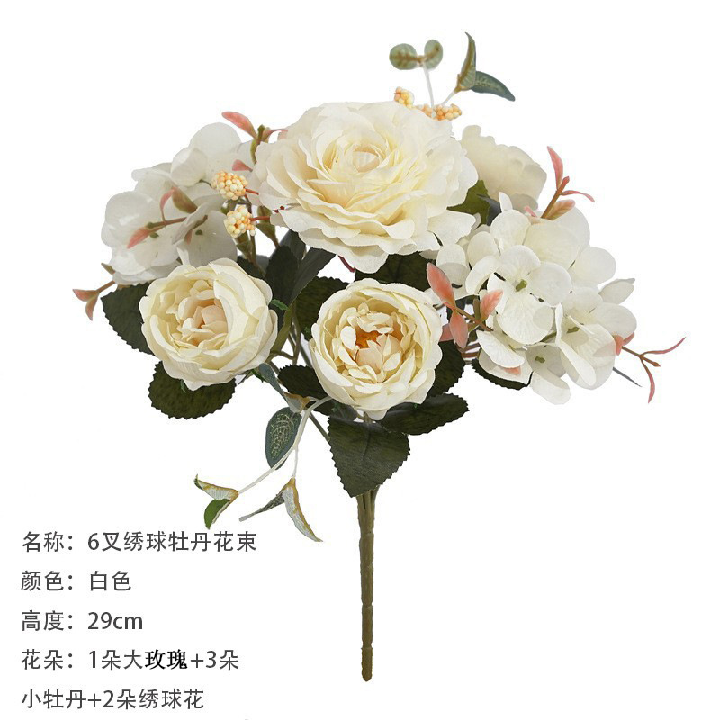 6 fork hydrangea Peony Bouquet White