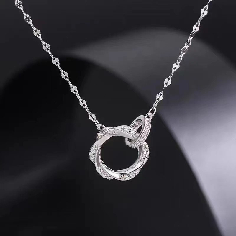 Double-Ring Mobius Necklace for Women, Retro Ins Style, Double-Ring Choker, High-End Clavicle Chain for Girls, Wholesale
