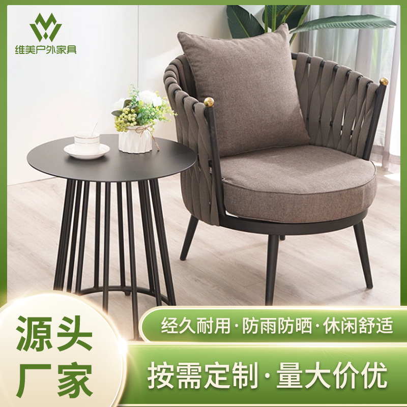 Chair and Slate Round Table Combination Hotel Villa Courtyard Aluminum Alloy Chair Dining Table Nordic Simple Outdoor Courtyard Set