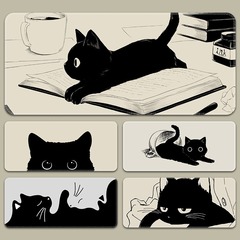 コンピュータマウスパッド黒猫オフィステーブルパッド男性女の子かわいいコンピュータキーボードパッド漫画学生デスクマット