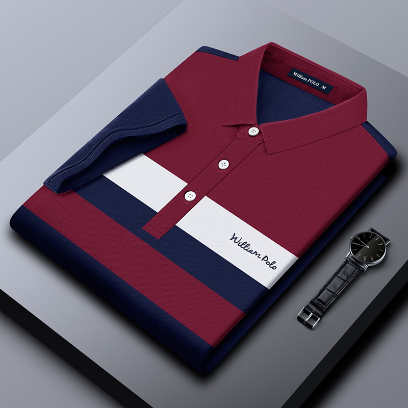 Camisa Polo Chen Xiaochun Paul para Hombre, Lavada, de Alta Calidad, Estilo Emperador, Manga Corta, Casual, con Rayas y Solapa