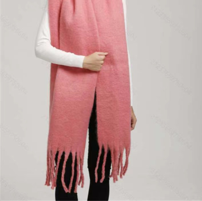 Bufanda Chal Unisex de Mohair Unicolor Térmica con Flecos para Invierno