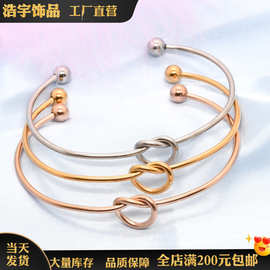 欧美跨境时尚简约心形打结钛钢手镯 开口手环不锈钢饰品 厂家批发