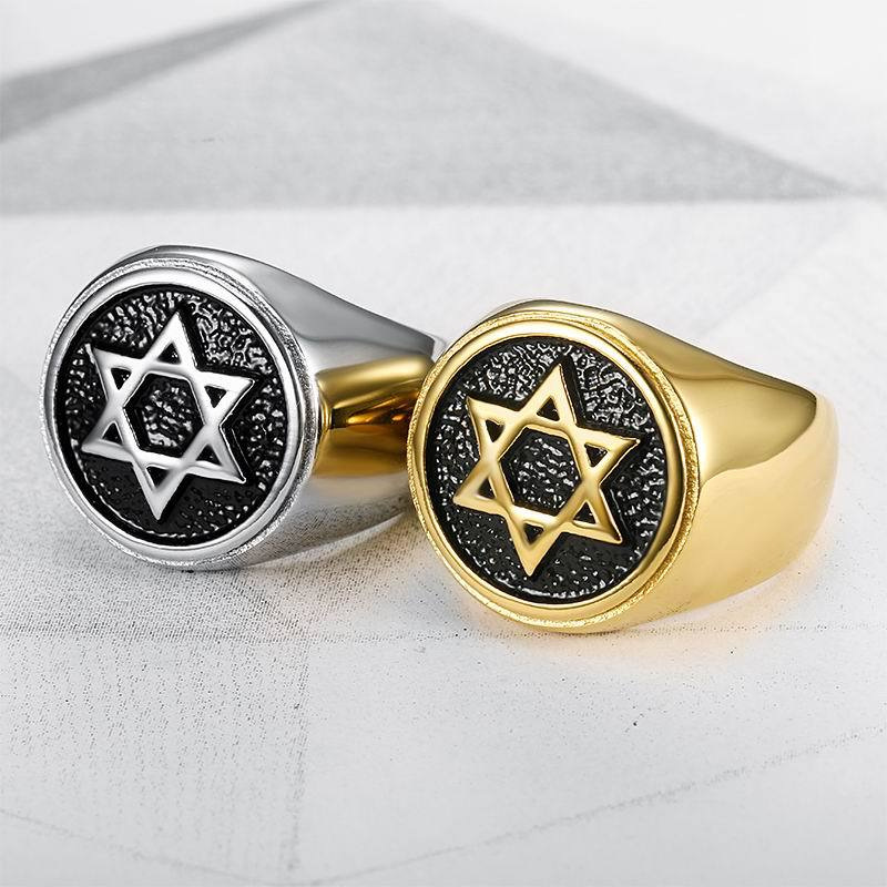 Herrenring Mit Davidstern Aus Vergoldetem Titanstahl_voghion.com