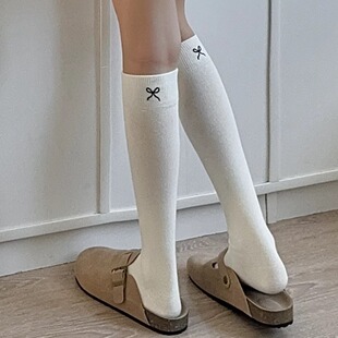 Autumn and Winter Embroidered Bow Solid Color JK College Style Cub Socks Socks Women's Warm All-match Cute Knee-length Stockings
