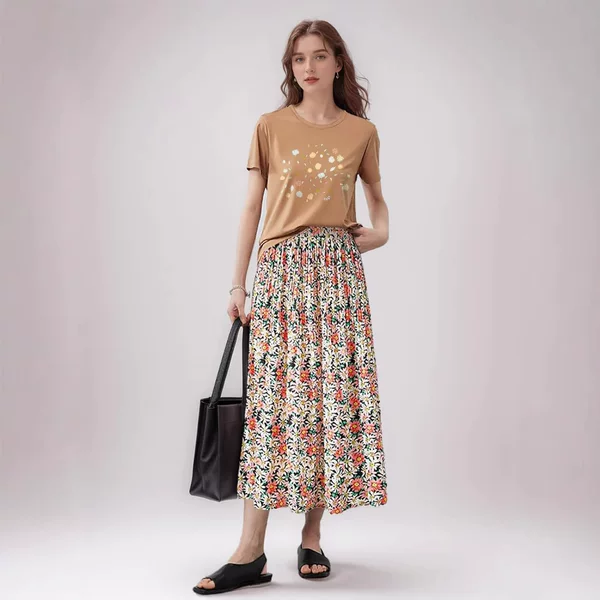 Place an order first contact customer service summer skirt casual printing ladies leopard print mid-length skirt high waist pleated skirt A word