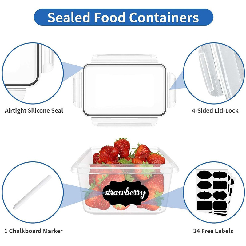Caja hermética PP grado alimenticio para frigorífico, apta para microondas, almacenamiento de comida congelada, modelo Amazon