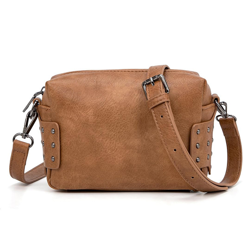Vintage Crossbody Camera Bag Ladies Vegan Leather Small Shoulder Handbag Rivet Decor