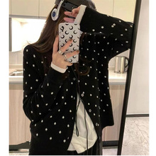 韩版波点针织开衫女秋季2024新款女装叠穿设计感显瘦长袖上衣女潮