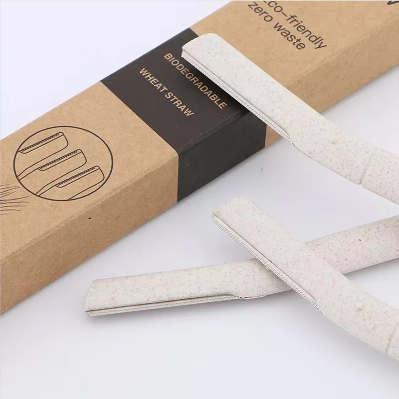 Fsr021 Eco-Friendly Wheat Straw Handle Square Blade Stainless Steel Eyebrow Razor for Women, Multi-Purpose Facial Safety Shaving Tool