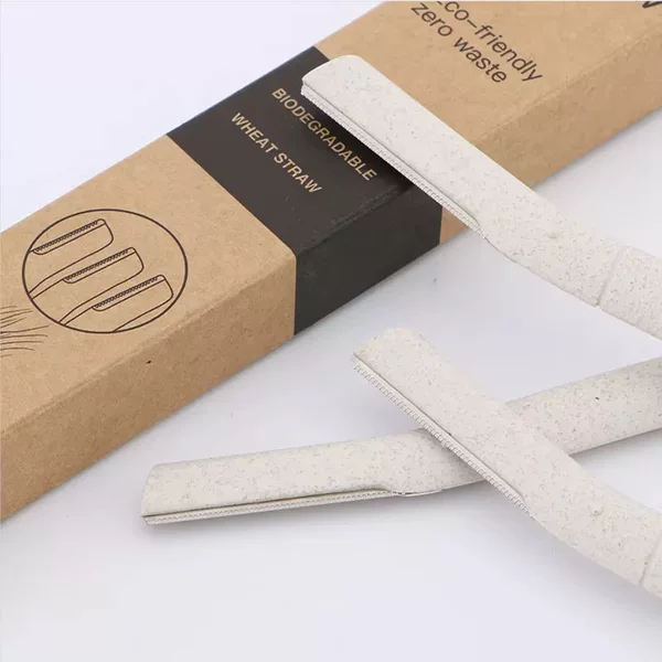 Fsr021 Eco-Friendly Wheat Straw Handle Square Blade Stainless Steel Eyebrow Razor for Women, Multi-Purpose Facial Safety Shaving Tool