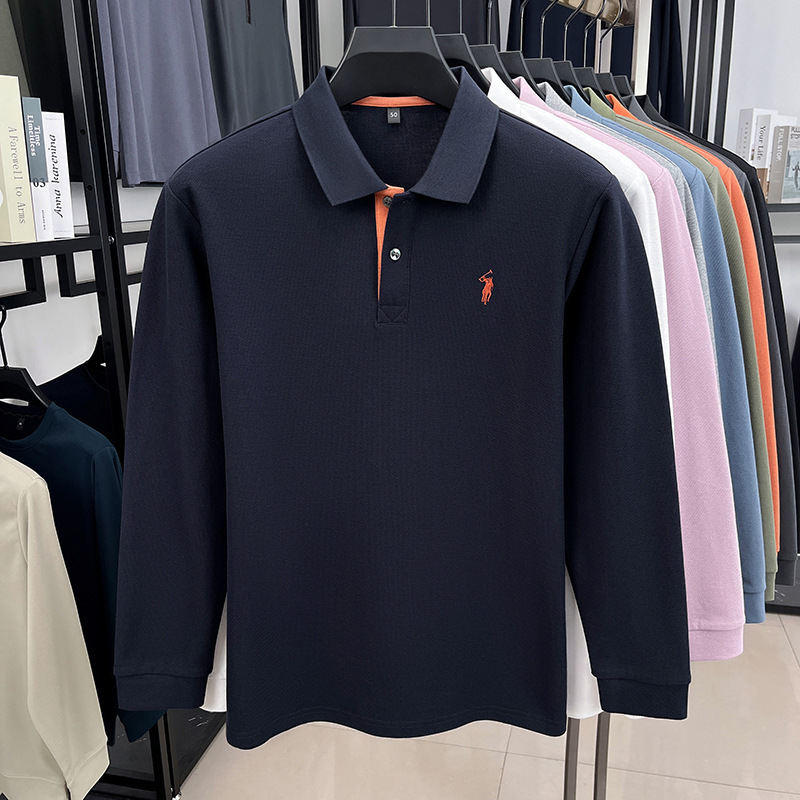 100 Cotton Simple Comfortable Polo Shirt Men's Long-sleeved T-shirt Casual Middle-aged Dad Autumn Top Trendy T-shirt 100 Cotton Simple Comfortable Polo Shirt Men's Long-sleeved T-shirt Casual Middle-aged Dad Autumn Top Trendy T-shirt