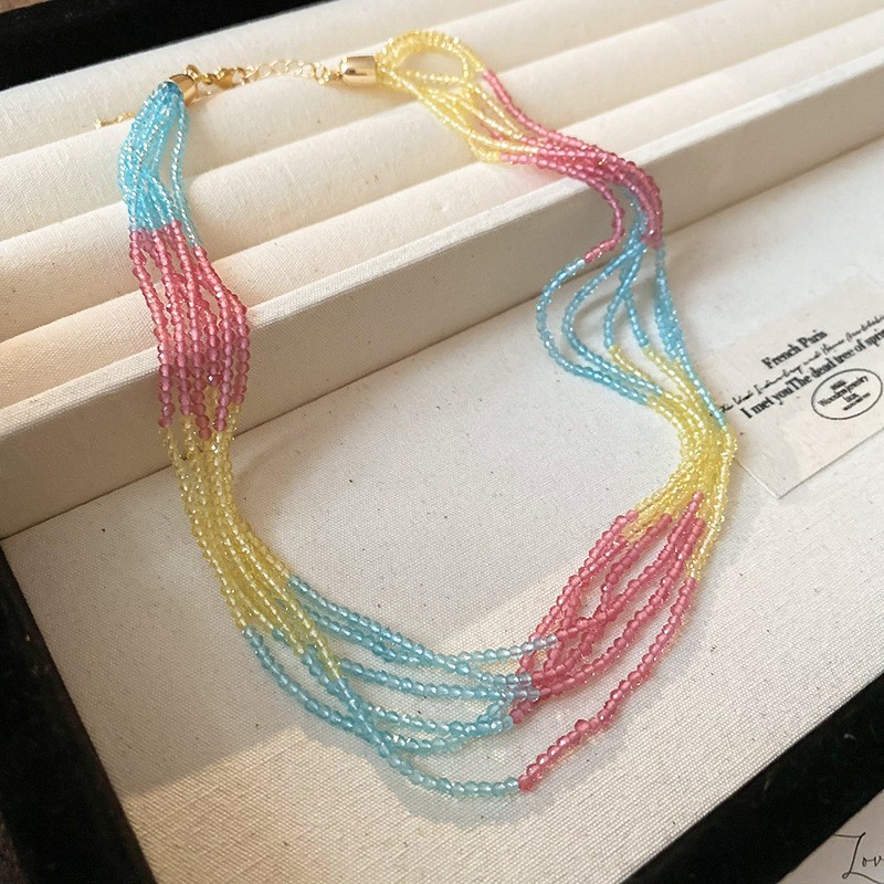 Diamante incrustado multi-capa de cuerda collar de cristal de moda Mori diseño fresco clavícula Cadena de alto grado sentido nicho temperamento collar