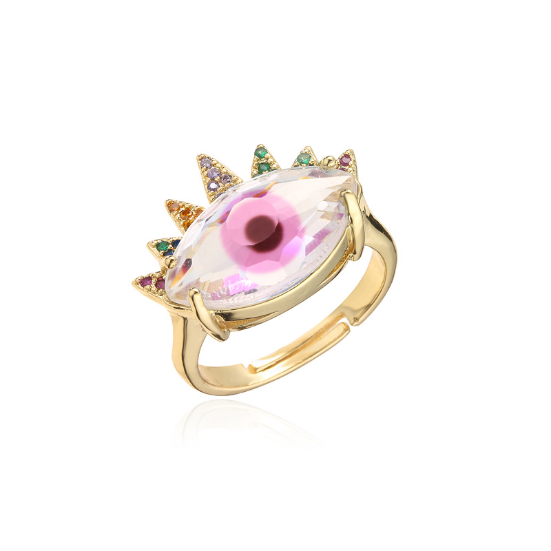 Aogu Cross-Border Supply Copper Plating 18K Gold Micro Inlaid Zircon Devilu0027s Eye Jewelry Ring Op
