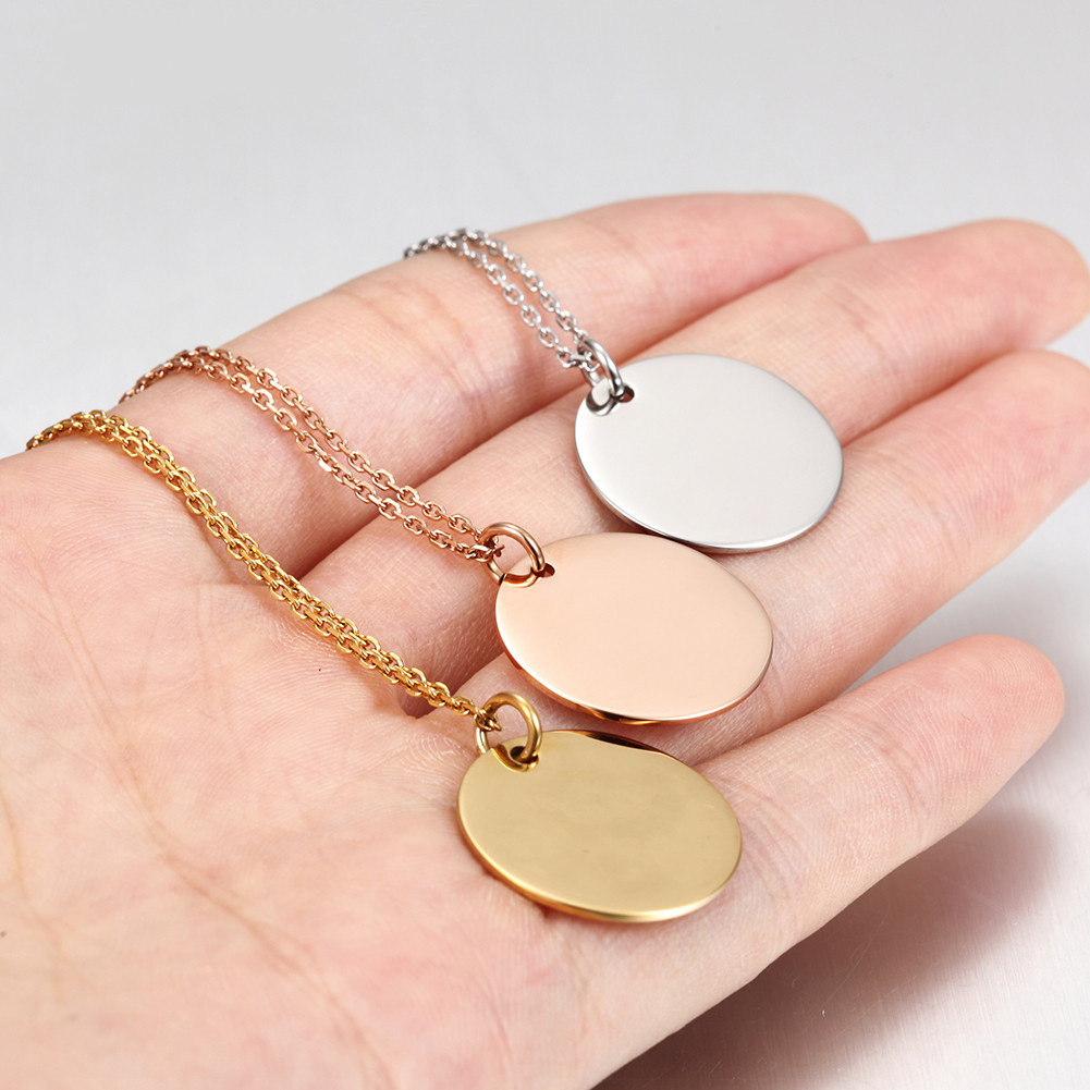Stainless Steel Pendant Necklace With Customisable Circular Plate_voghion.com