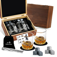 亚马逊威士忌冰块套装冰酒跨境酒杯木盒玻璃杯玻璃酒具礼盒轻奢风