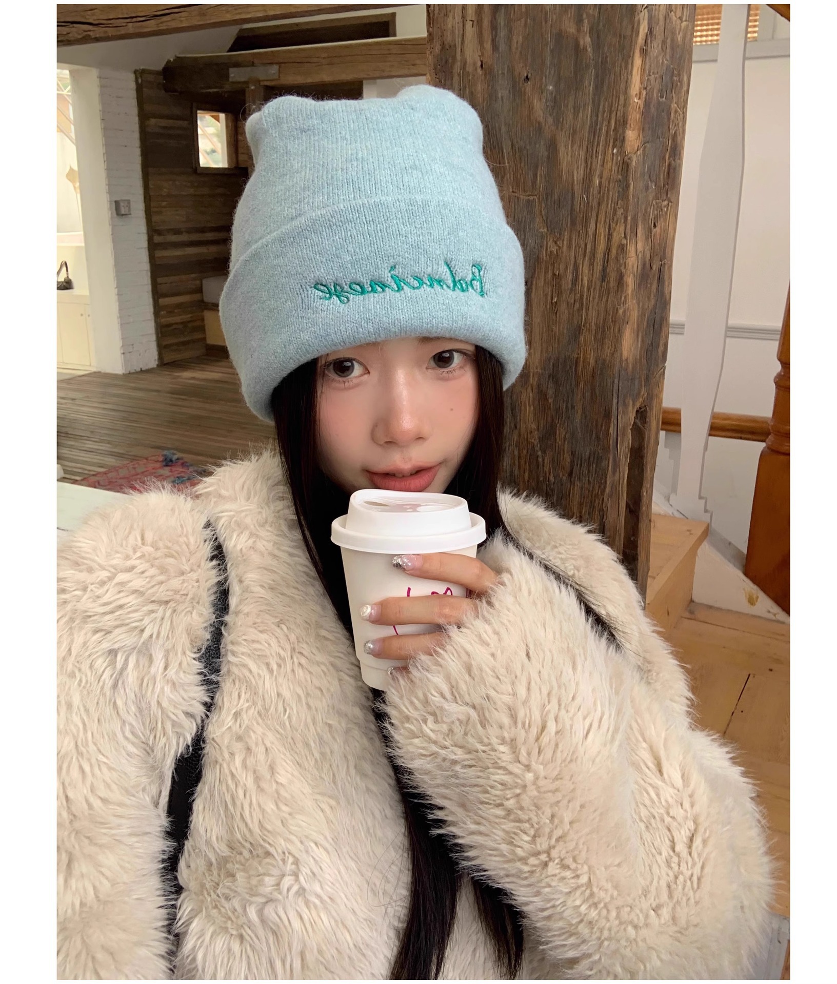 Embroidered Knitted Beanie Hat For Women Warm Wool Blend Winter Cap_voghion.com
